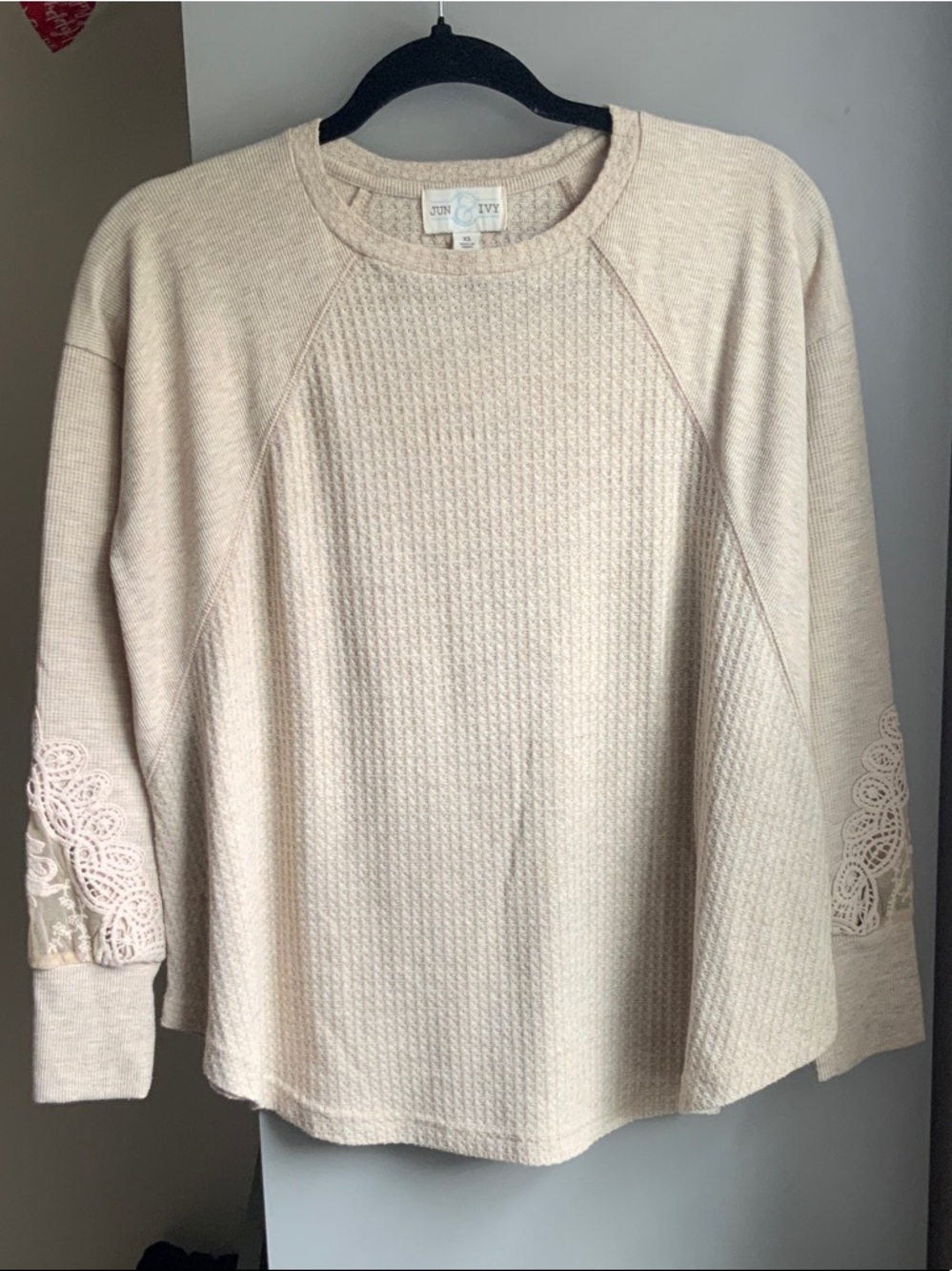 Jun & Ivy Cream Waffle Knit Long Sleeve Top